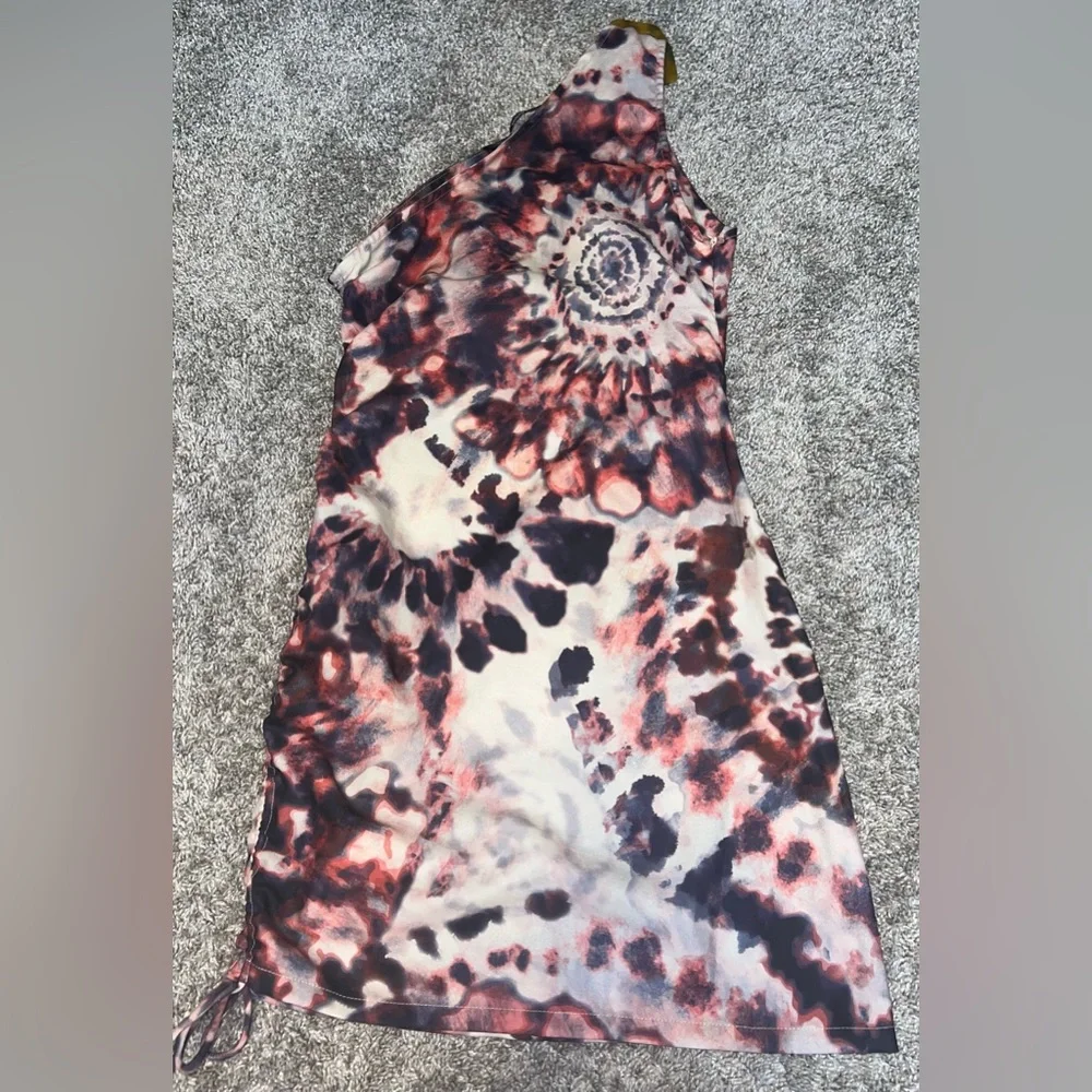 Jaded London Tie Dye Print One Shoulder Ruched Side Mini Dress Size 2 - Picture 11 of 13